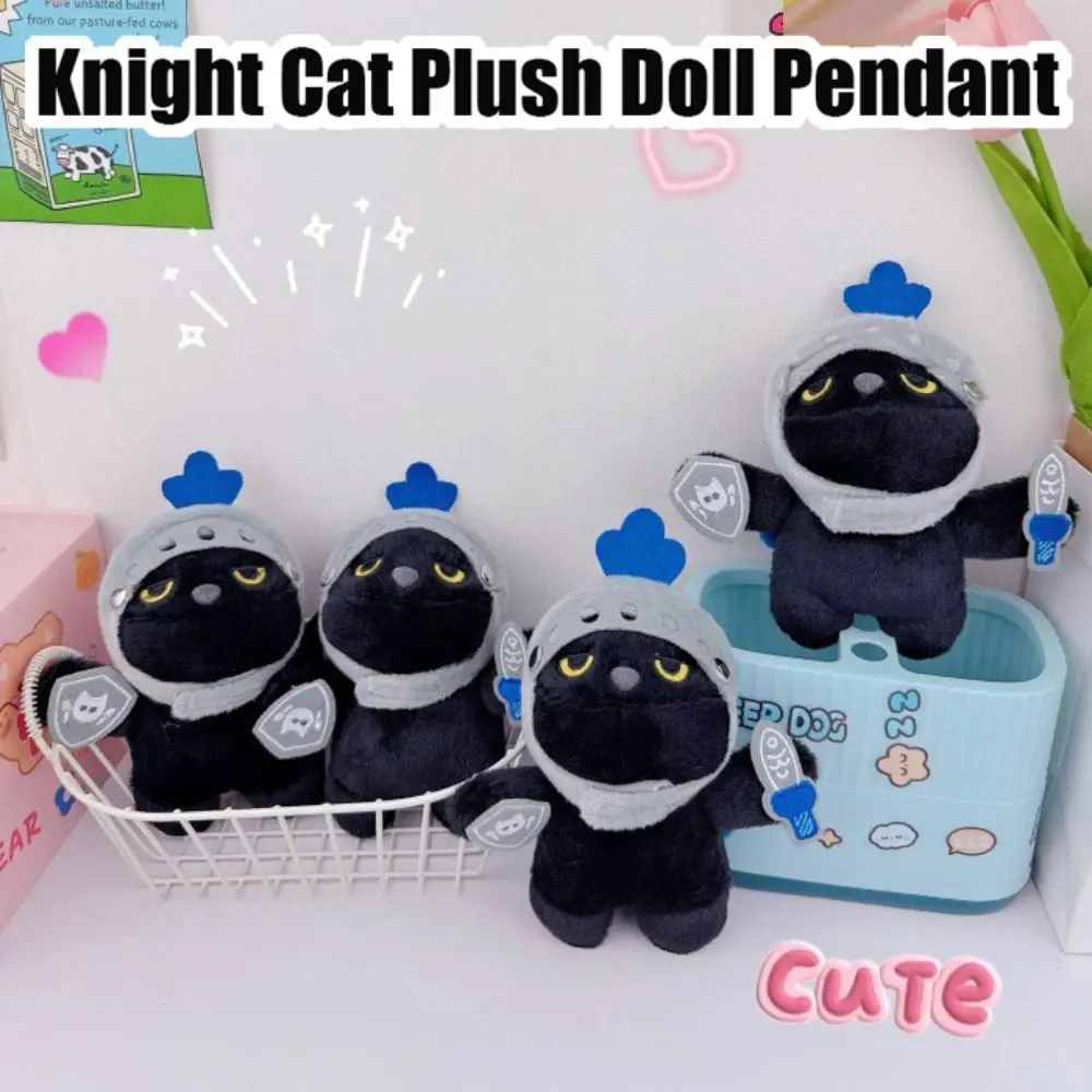 Stuffed Plush Dolls Knight Cat Plush Doll Pendant Bag Pendant Anime Cat Plush Toy Charms Soft Black Cat Key Chain Birthday Gift