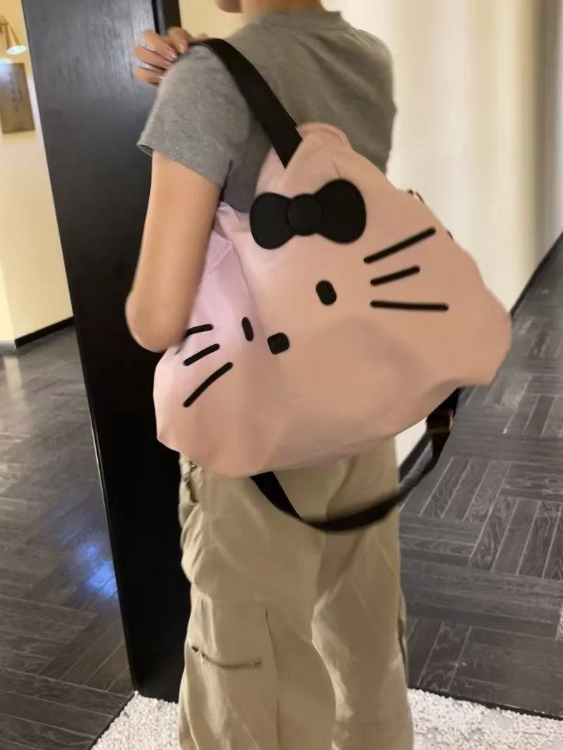 Large-capacity business travel luggage bag, Hello Kitty casual shoulder bag, cartoon tote bag, portable short-trip travel bag