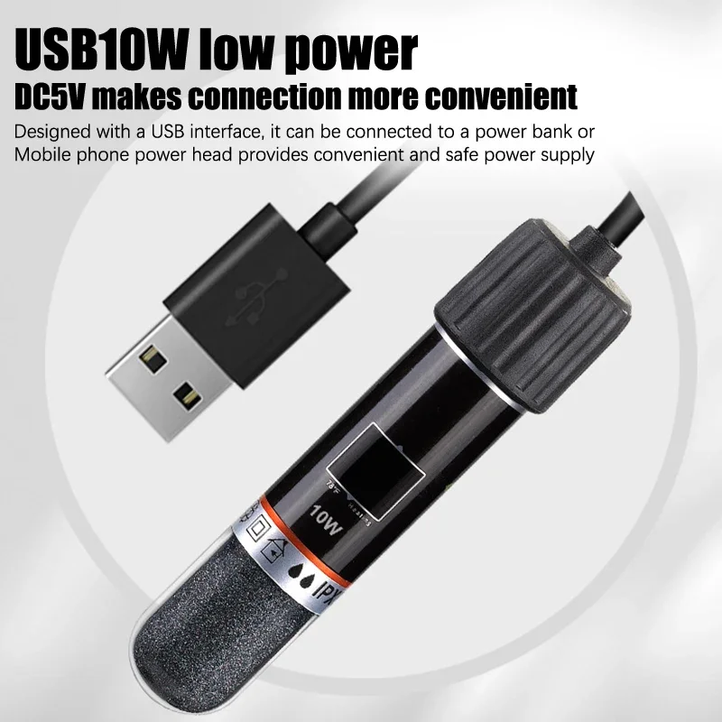 USB 26°CMini Aquarium Immersion Heating Rod for Small Fish Tank  Constant Temperature Aquarium Heater Submersible Thermostat 10W