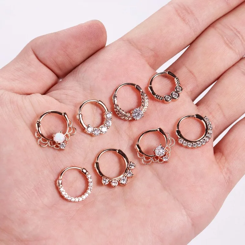 1Pcs 16G Septum Nose Rings, 316L Stainless Steel Hoop Nose Rings CZ Cartilage Tragus Helix Daith Hoop Earring Piercing Jewelry