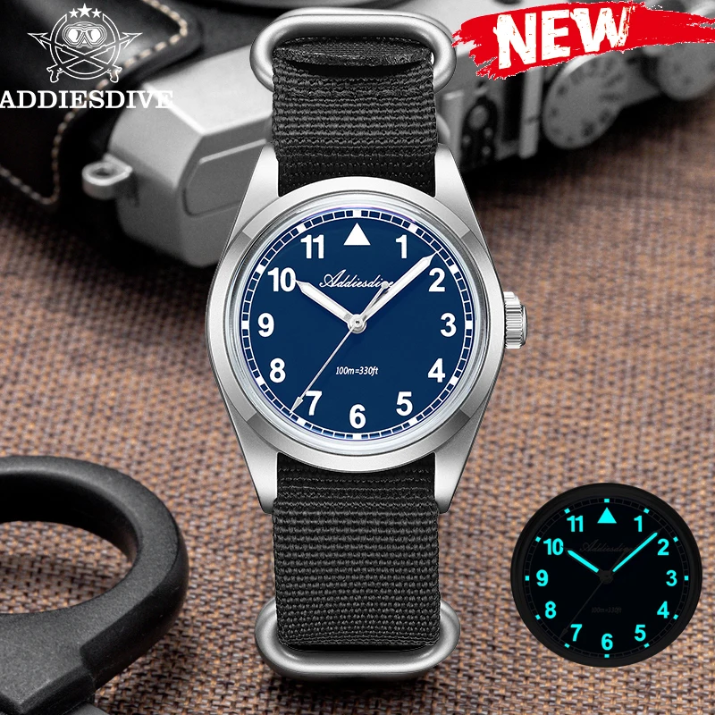 

ADDIESDIVE New Mens Watches 36mm K1 Mineral Glass Retro Quartz Wristwatch Vintage Luminous 100m Waterproof Pilot Men's Watch