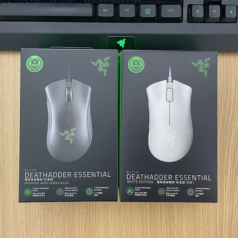 Imagem -02 - Razer Deathadder Essential Gaming Mouse Original Branco 6400dpi Sensor Óptico Botões Independentes para Laptop pc Gamer Preto