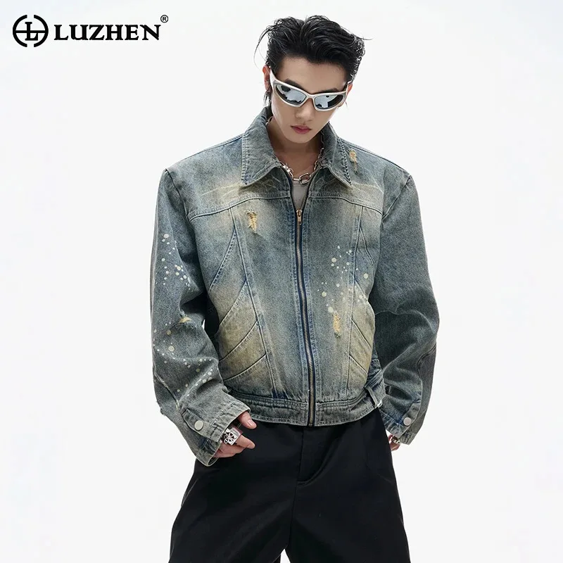 

LUZHEN 2025 New Fashion Street Vintage Tie-dyed Pattern Denim Jacket Men's Original High Quality Paint Splash Design Coat JY3557