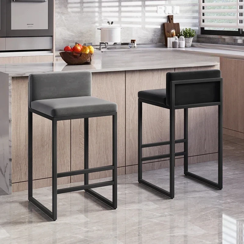 Midcentury Counter Bar Stools Kitchen Modern Reception Single Barber Bar Chair Live Room Soft Taburete Alto Indoor Furniture