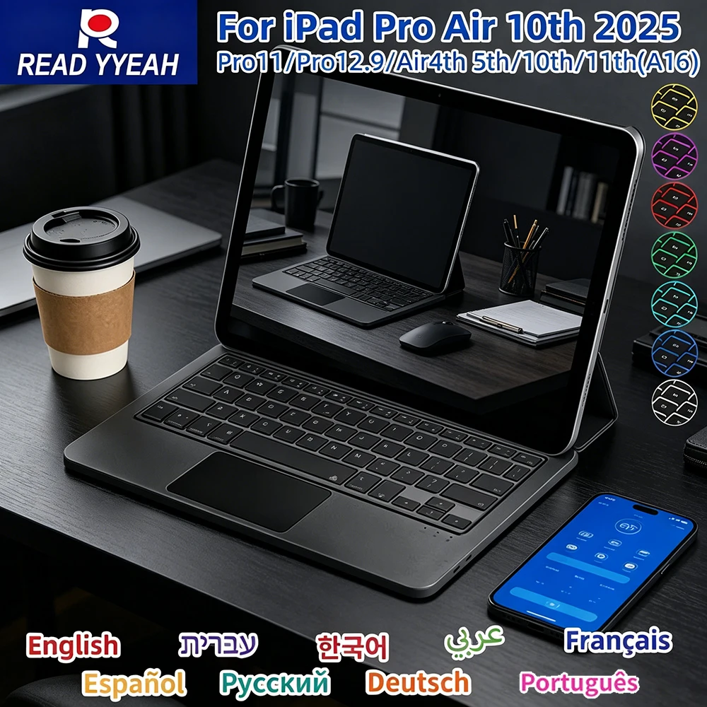 

Беспроводная клавиатура Magic Keyboard Folio для iPad 10-го, 11-го поколений, A16 2025, Pro 11, Air 4, 5, магнитный чехол с подсветкой, сенсорная клавиатура, автоматический смарт-чехол