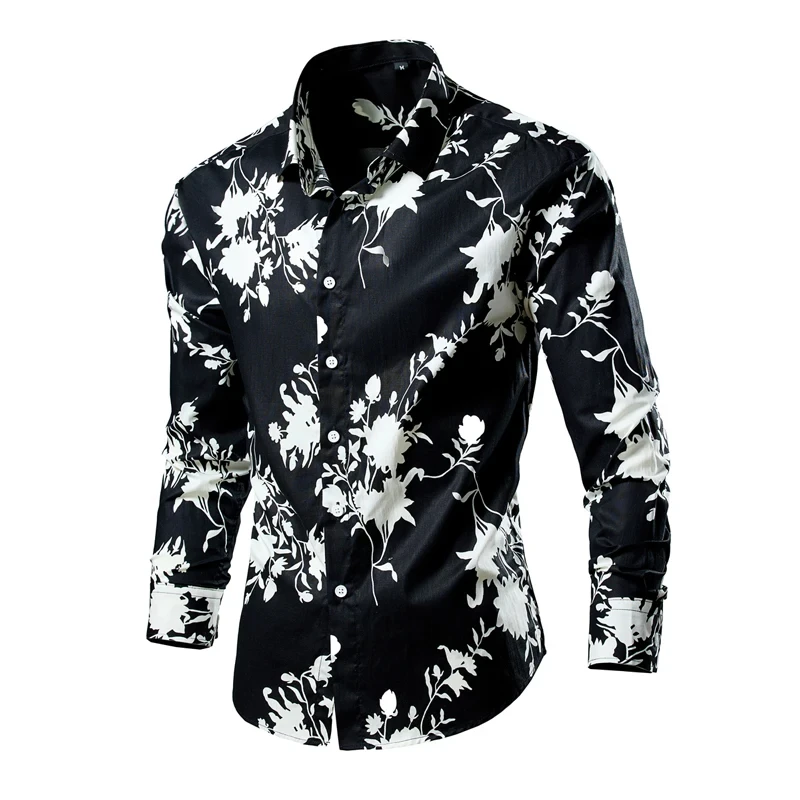 Flower Men Long Sleeve Printed Shirts For Mens Social Luxury Man Designer Clothes Hawaiian Fashion Elegant Classic Shirt Women