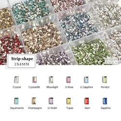 New Mini 2x4mm Strip Shape Flat Back Nail Art Rhinestones Diamond 12Color Glass Crystals For DIY Manicure Decoration