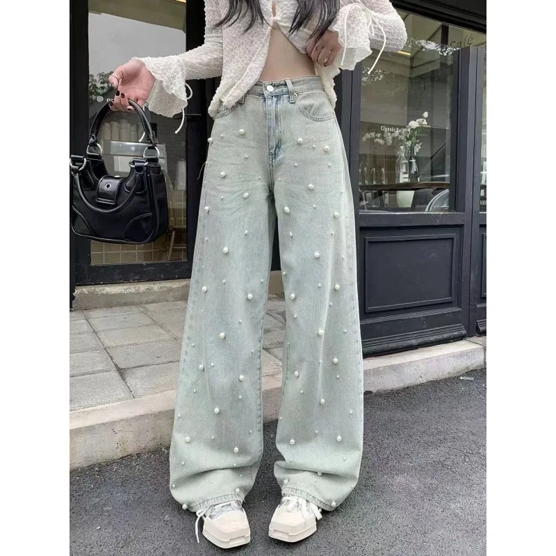 Hot Girl Jeans for women spring autumn new high waist loose fit slim pants trend Design Sense High Waist Straight