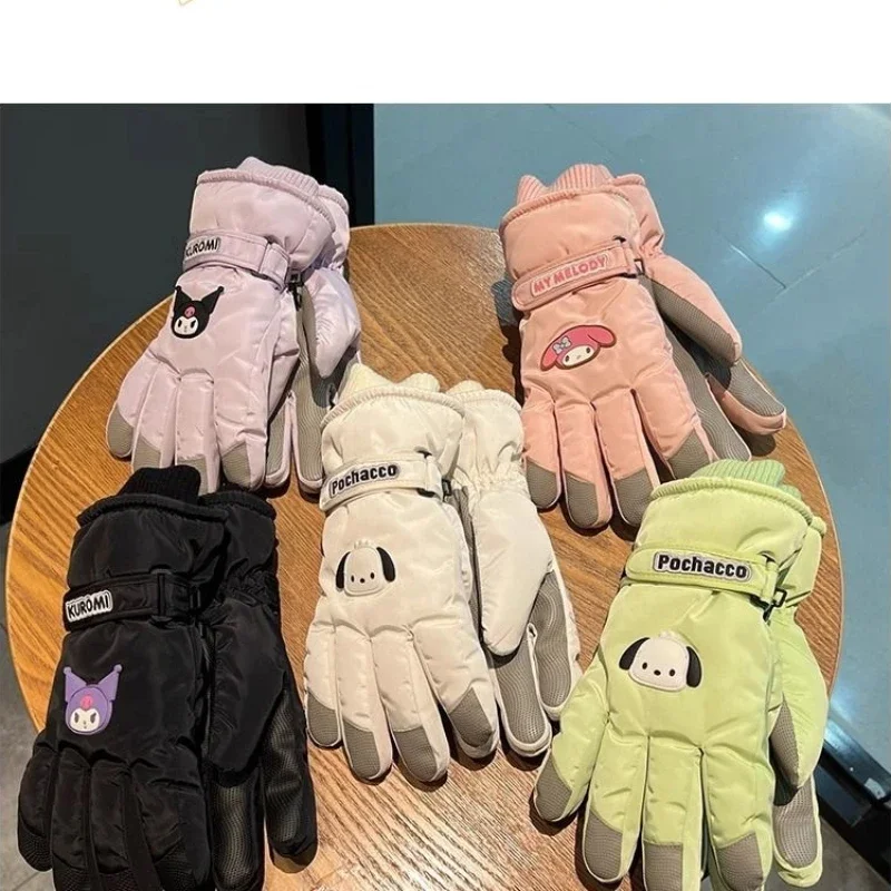 Sanrio Pochacco Cotton Gloves Cartoon Anime Cute Kuromi My Melody Skiing Gloves Thickening Keep Warm Kawaii Women Holiday Gifts