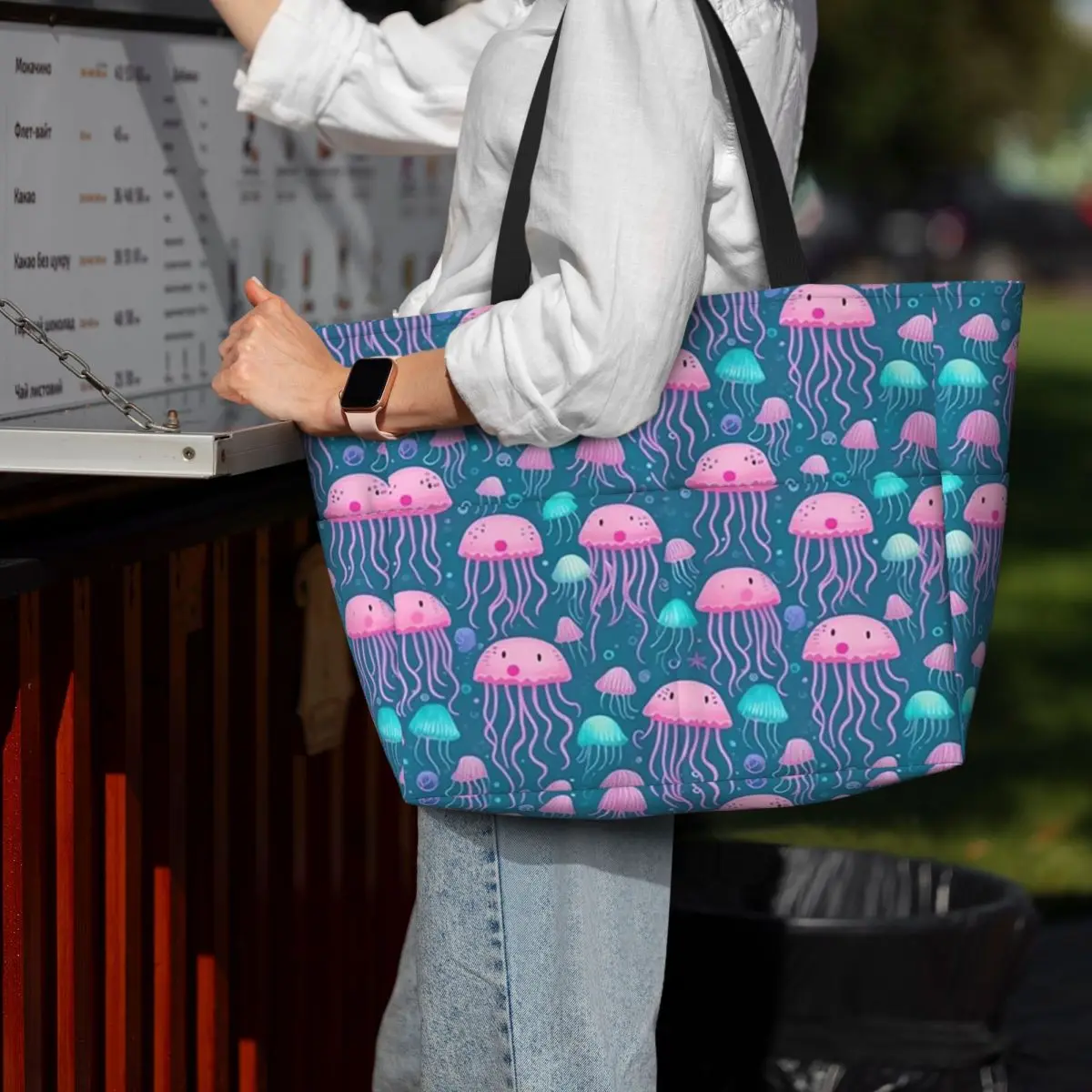 

Jellyfish Pattern Elegant Marine Life Design Beach Tote Bag Sport Gym Yoga Duffle Large Tote Bag Women Travel Bag Fitness bag