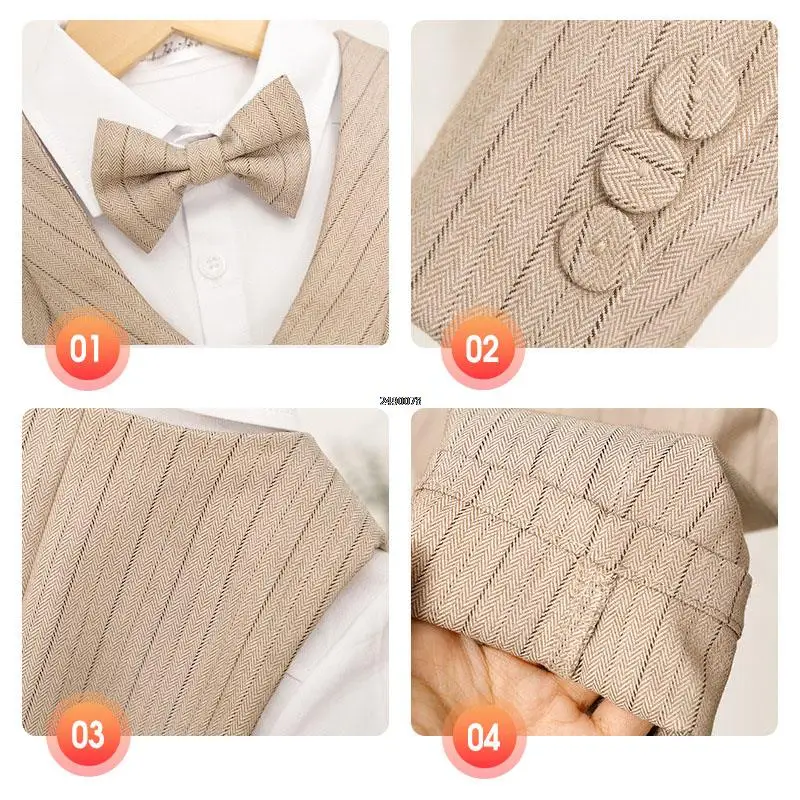 Children Khaki Luxurious Birthday Dress Kids Beaufitul Photograph Suit Boys Formal Wedding Party Performance Dance Tuxedo Wear