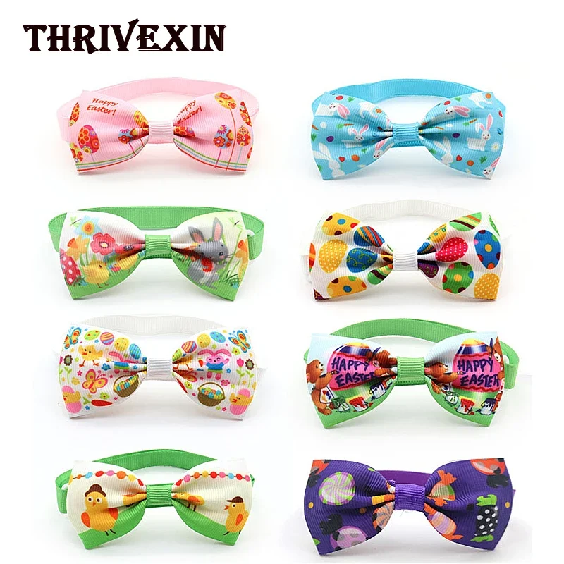 

8Pcs St. Patrick's Day Dog Collor Bow Tie Adjustable Puppy Cat Necktie Bowties Cute Grooming Product Easter Eggs Rabbit Bows