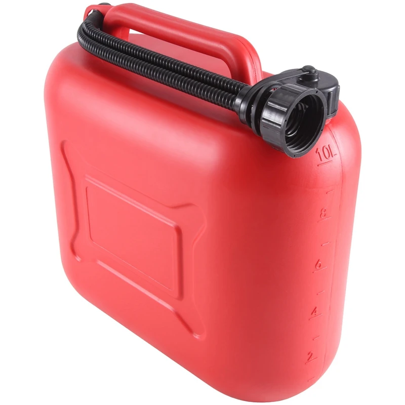 10L 2.64Gal Car Fuel Tank Can Spare Plastic Petrol Gas Container Anti-Static Fuel Carrier With Pipe For Car Travel Easy Install