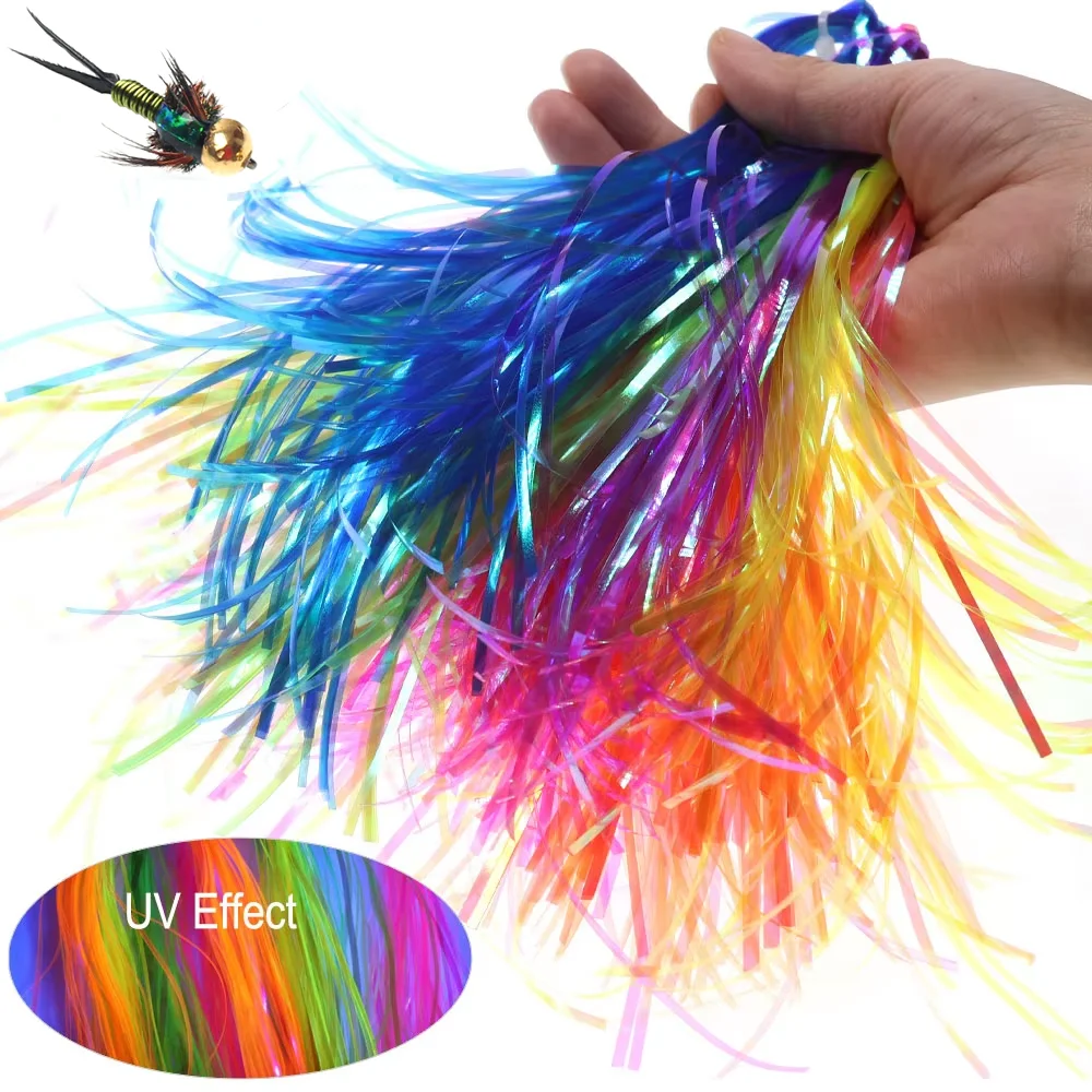 1 embalagem/9 embalagens de Tinsel Flash de 2mm de largura, cor pérola, em linha de filme brilhante plana e estreita, material para atado de moscas Copper John e Scud