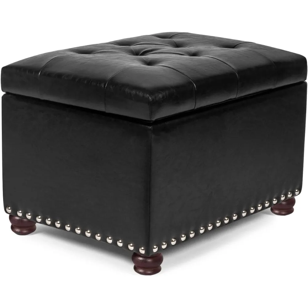 

24'' Leather Storage Ottoman Rectangular Foot Rest Stool with Nailhead Trim Toy Chests & Storage Room Organizer for Bedroom Livi