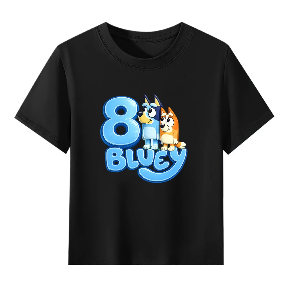 Bluey Schwarzes Kinder-Kurzarm-T-Shirt mit Rundhalsausschnitt 100% Baumwolle Nummern-Serie Alter 1-9 Geburtstagsgeschenk für Jungen und Mädchen
