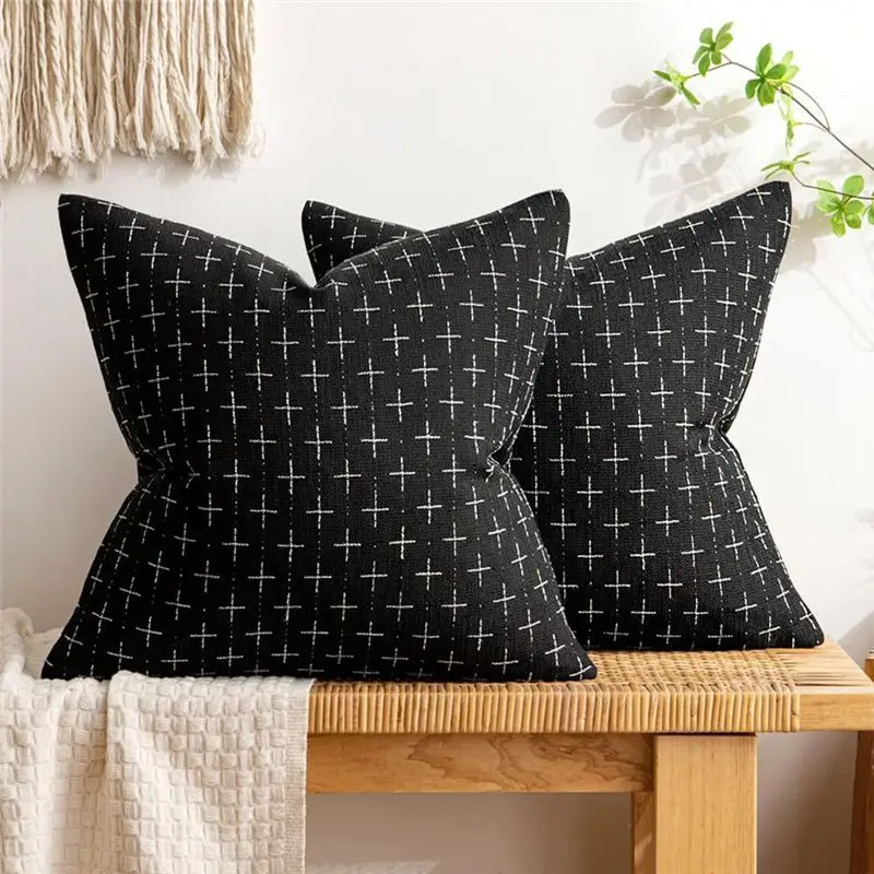 Woven Textured 18X18 Inch Black Decorative Throw Pillow Covers Vintage Couch Pillowcase Cushion Covers Case