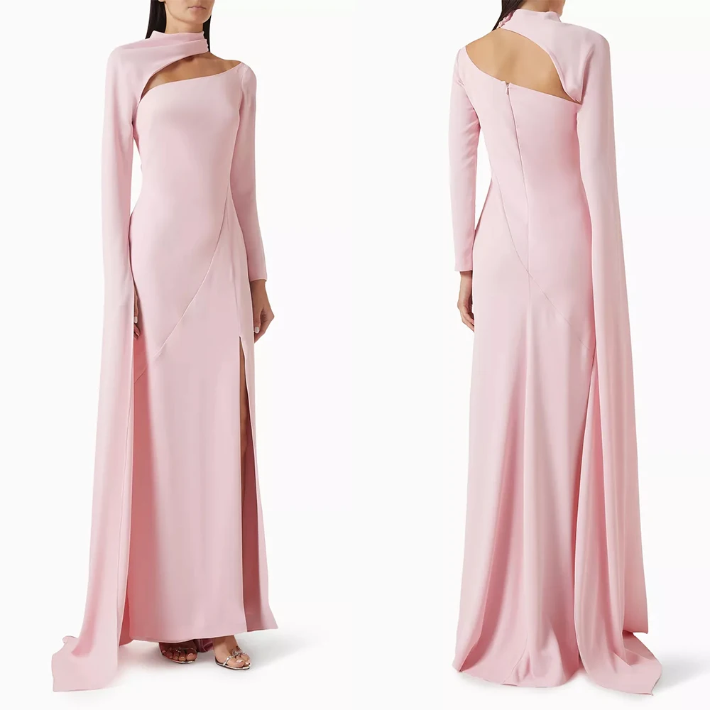 Customized Strapless Full Sleeves Ankle Length Sweep Train Pink Vestidos Elegantes Para Mujer Para Una Boda Abiti Da Sera שמלות
