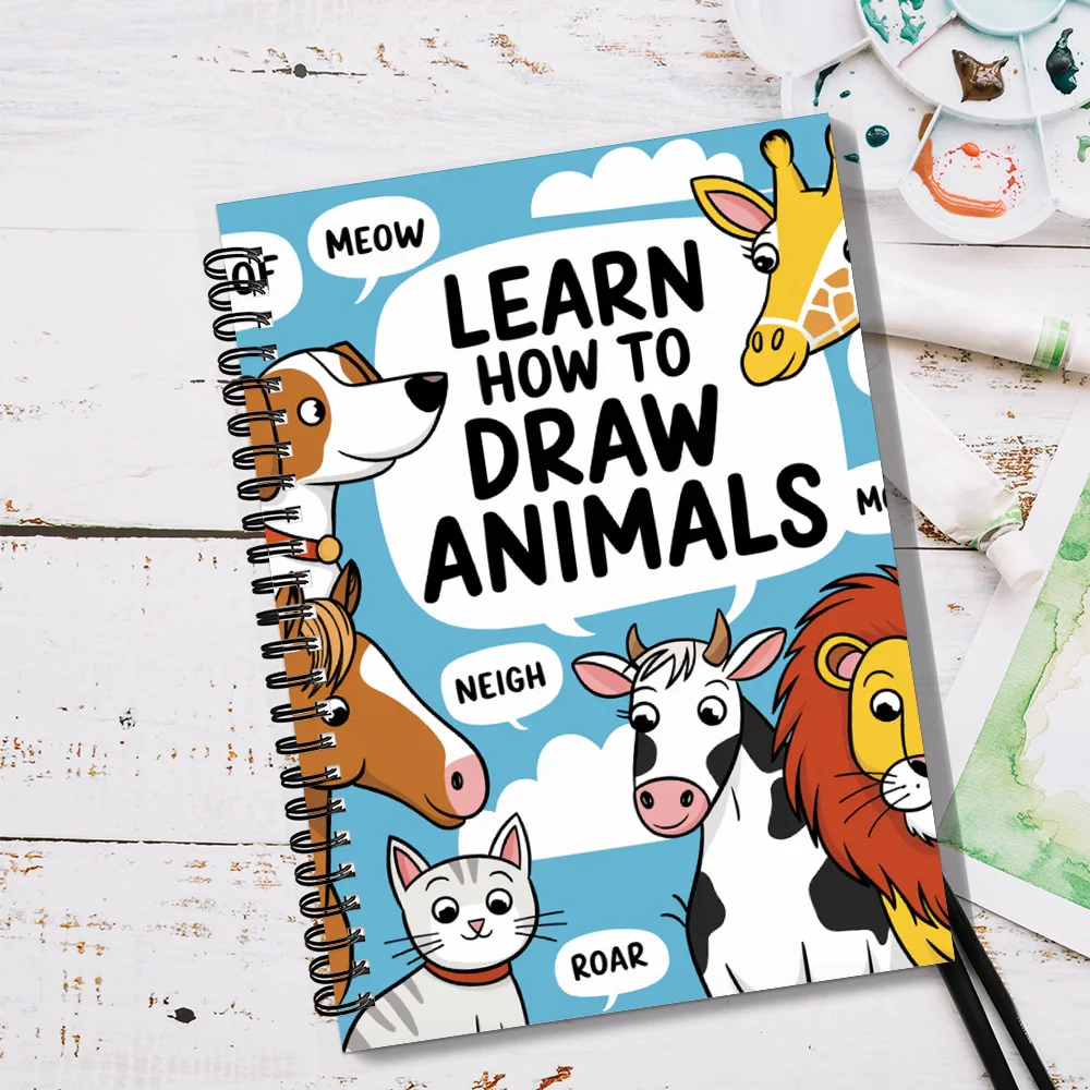 1 pezzo di delizioso taccuino di storie a tema animali con guide da disegno, adatto per casa, ufficio, aree per il tempo libero, perfetto per gli amanti dell'arte