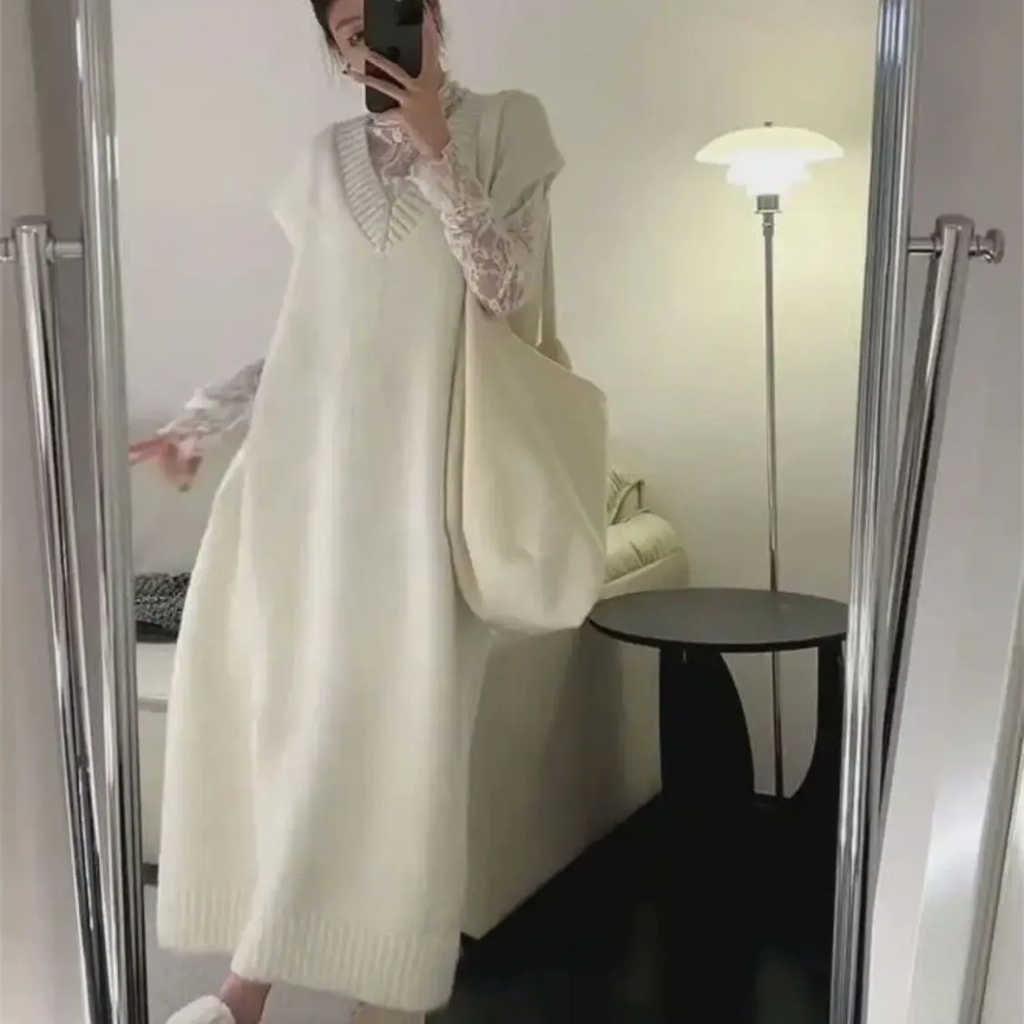 

Вязаное платье без рукавов, мини, женское, осеннее, в стиле пэчворк, с завязками, в британском стиле, асимметричное, полувысокое, миди, однотонное, ажурное, простое