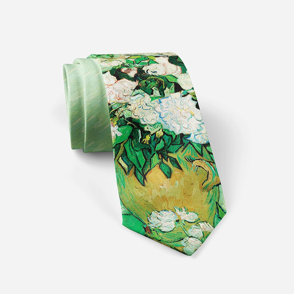 Retro art oil painting floral print tie fashion business wedding casual party tie unisex polyester tie shirt accessories