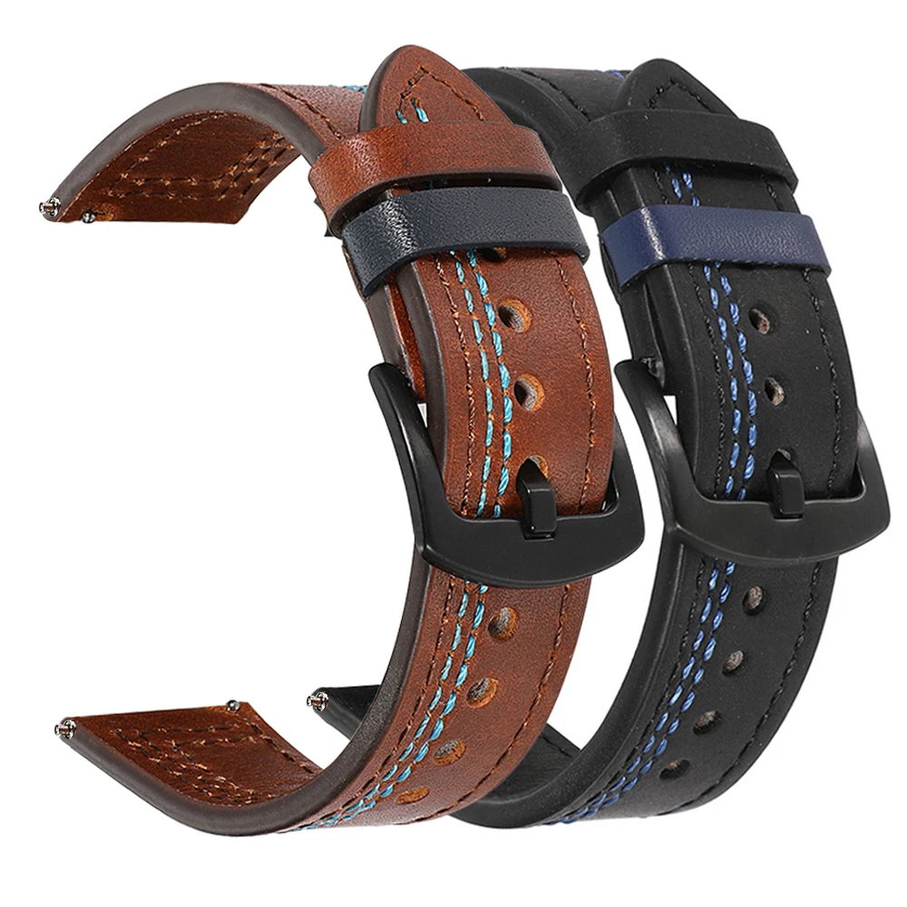 Calfskin Watch Strap 20mm 22mm Retro Italian Leather Strap For Amazfit Bip Wristband For Huawei Watch GT3 Bracelet