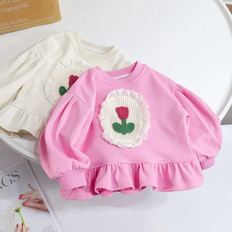 

LYY-Children's Clothing Girls2024Spring New Style Baby Girl's Fashionable Flower Sweater Little Kid's Undershirt Spring and Autu