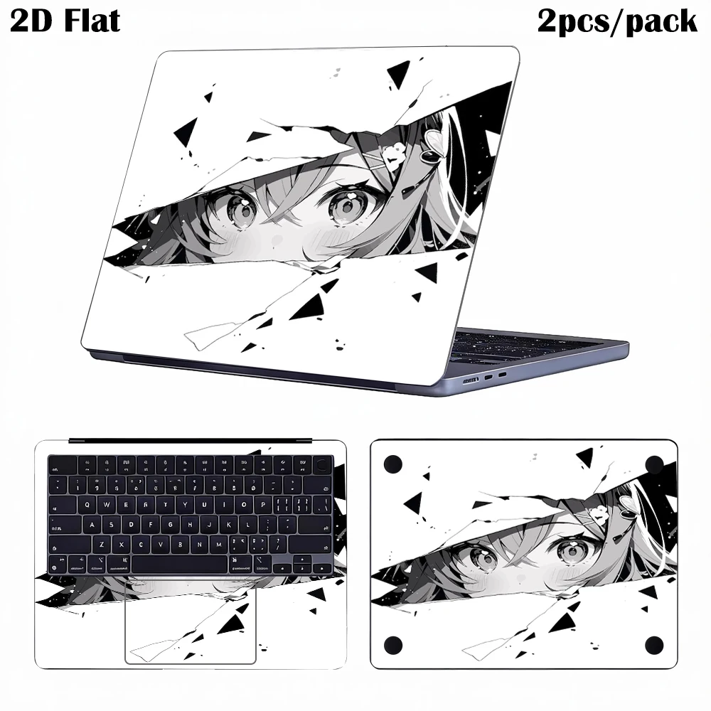Cool Manga Portrait 2‑Pieces Laptop Decal Set Self‑Adhesive Vinyl Anime Notebook Skin Sticker for Laptop Shell Decoration