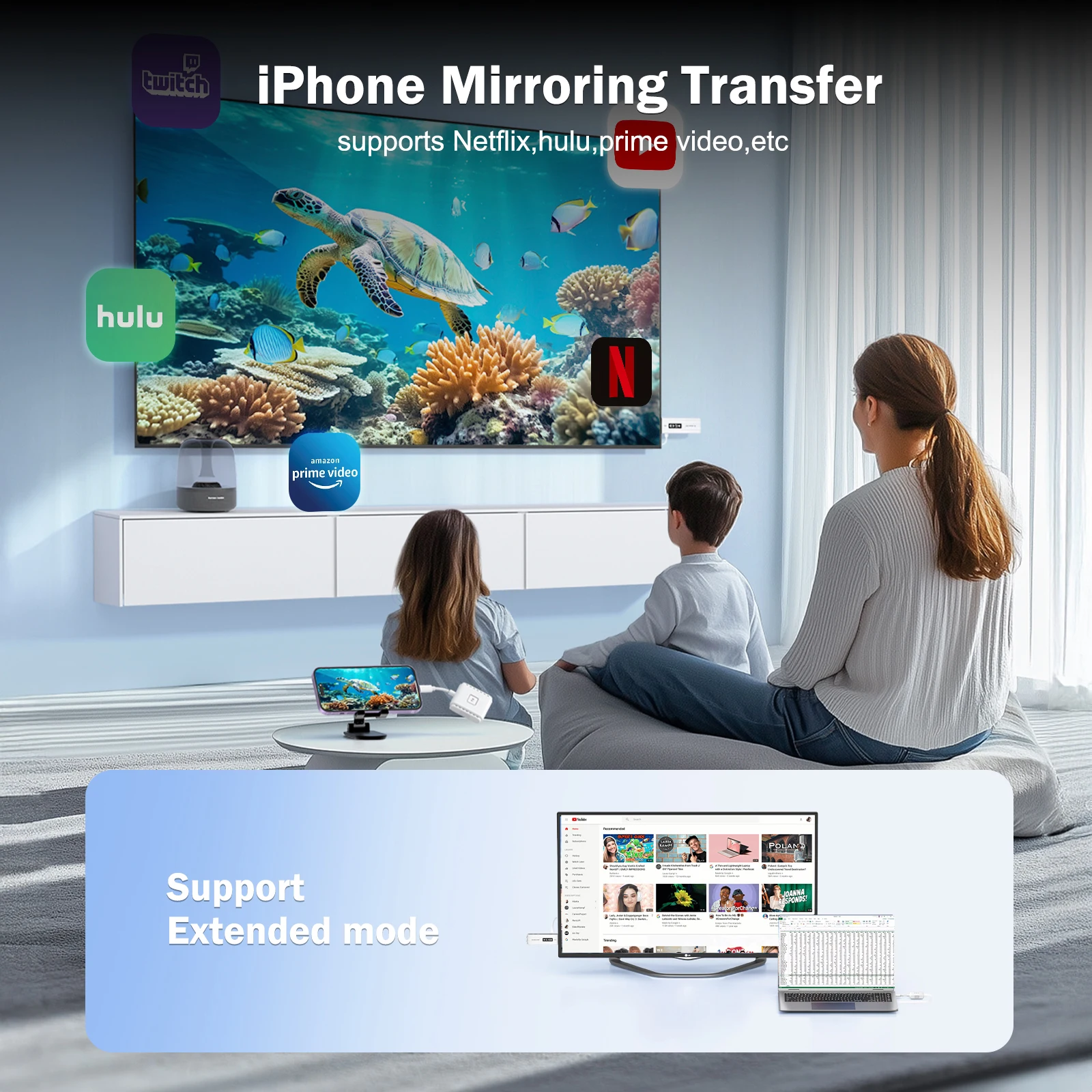 Lemorele Wireless Typ-C Extender Kit Drahtloser Videosender und Empfänger Display-Adapter Dongle für TV-Monitor Projektor Sw