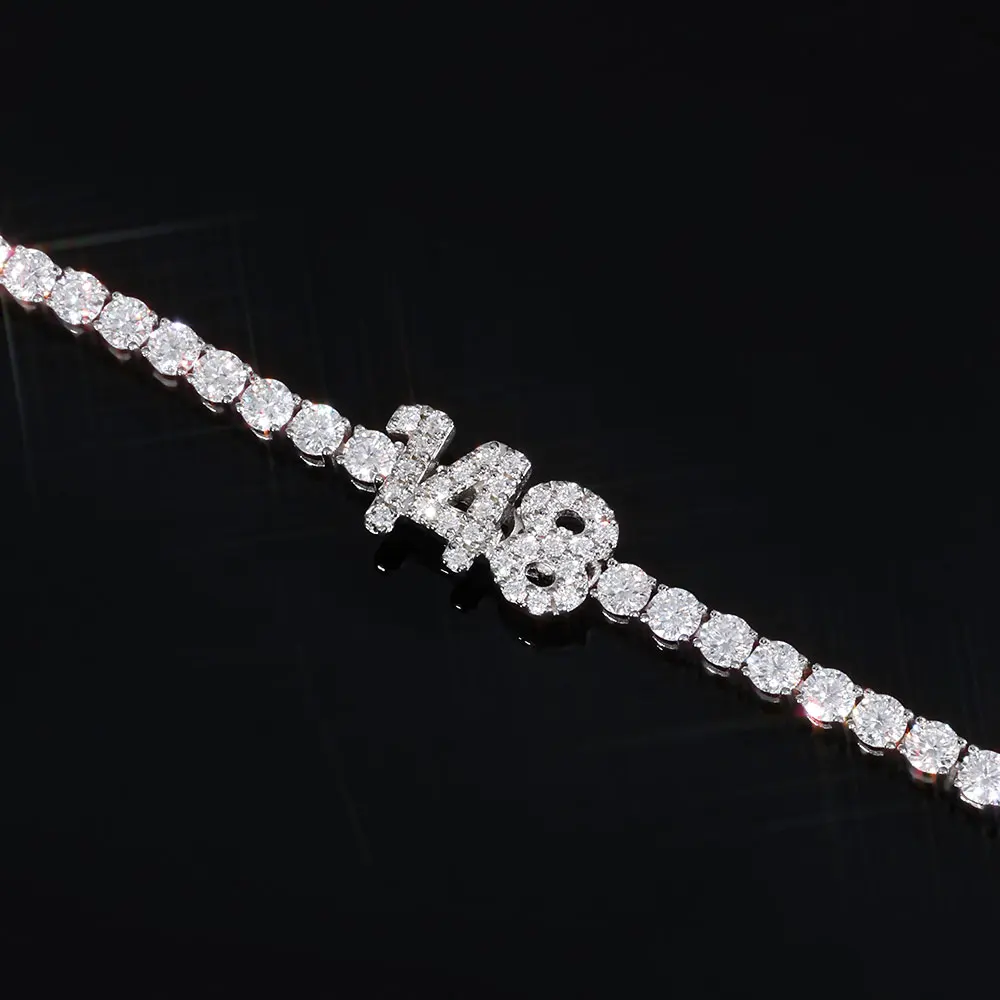 Nuoya Custom 3MM Moissanite Tennis Bracelet with Letter/Number Men Women Iced Out VVS1 925 Silver Bracelet Personalized Jewelry view 5