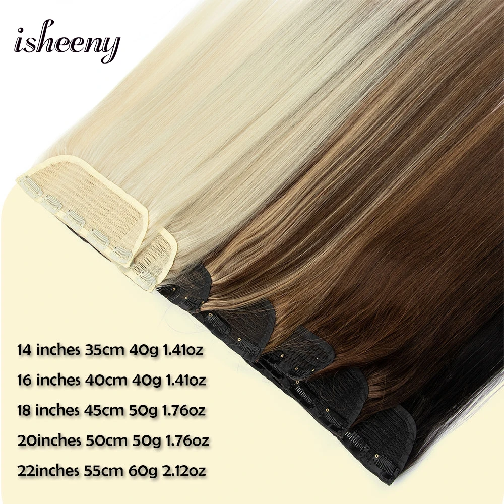 مشبك من قطعة واحدة من Isheeny في الشعر البشري 14-22 بوصة خفيف الوزن ومشبك طبيعي حقيقي في وصلات الشعر الخياطة في اللحمة مع مشابك على #2