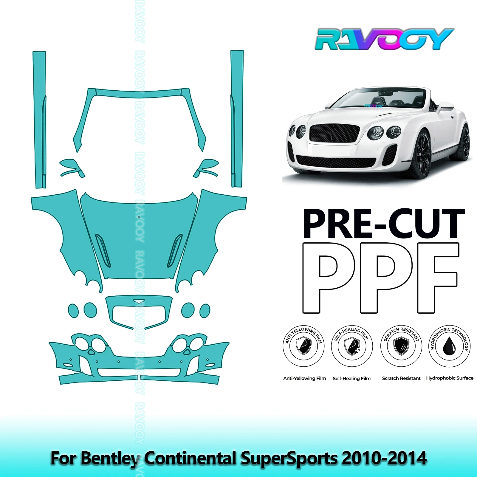 

Передний комплект + брюки, прозрачный бюстгальтер, предварительно вырезанная защитная пленка для краски PPF для Bentley Continental SuperSports 2010-2014