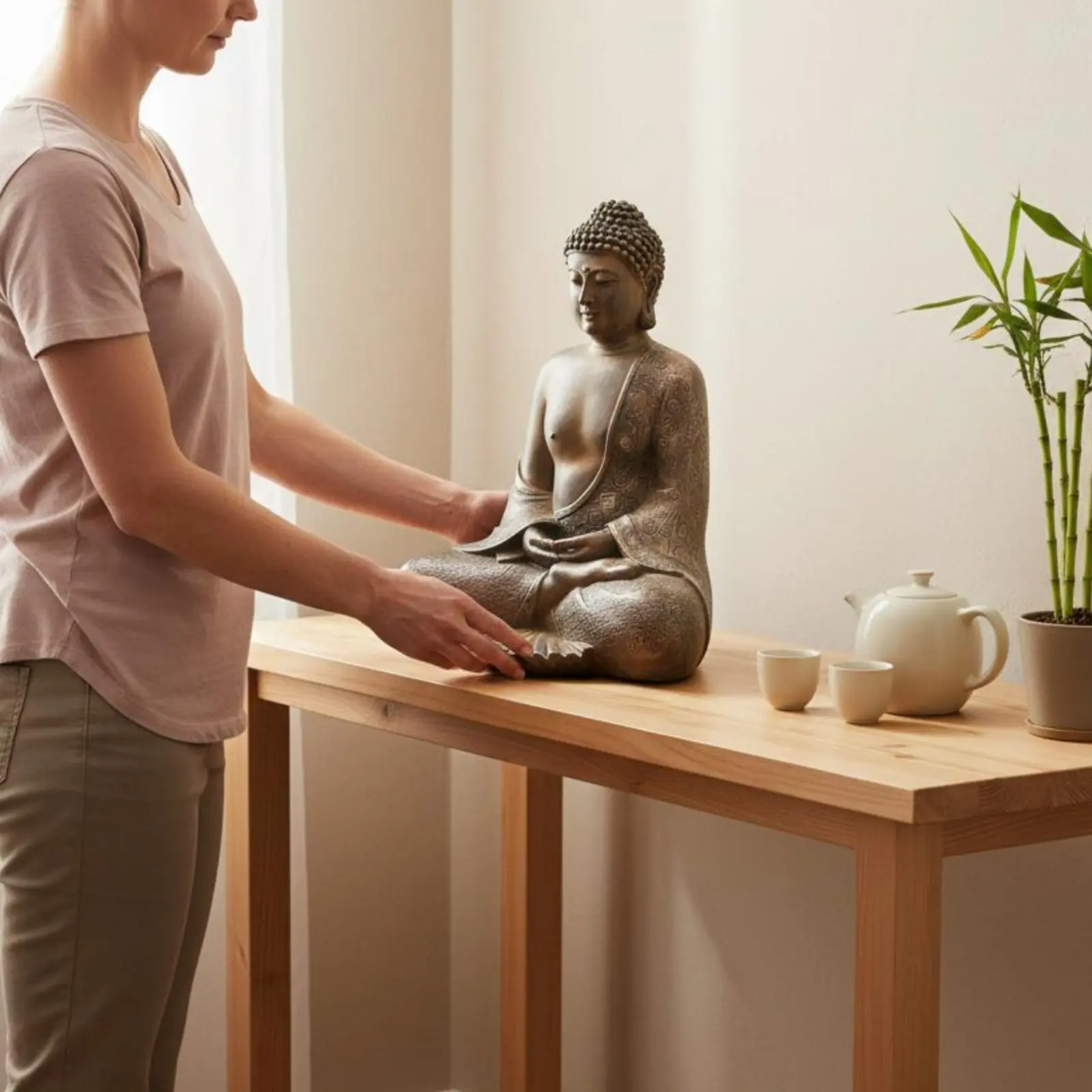 Zen Buddha Ornament Indoor Outdoor Use Meditating Buddha Statue Meditation Figurine Calming Home Decor for Entrance Hall, Garden