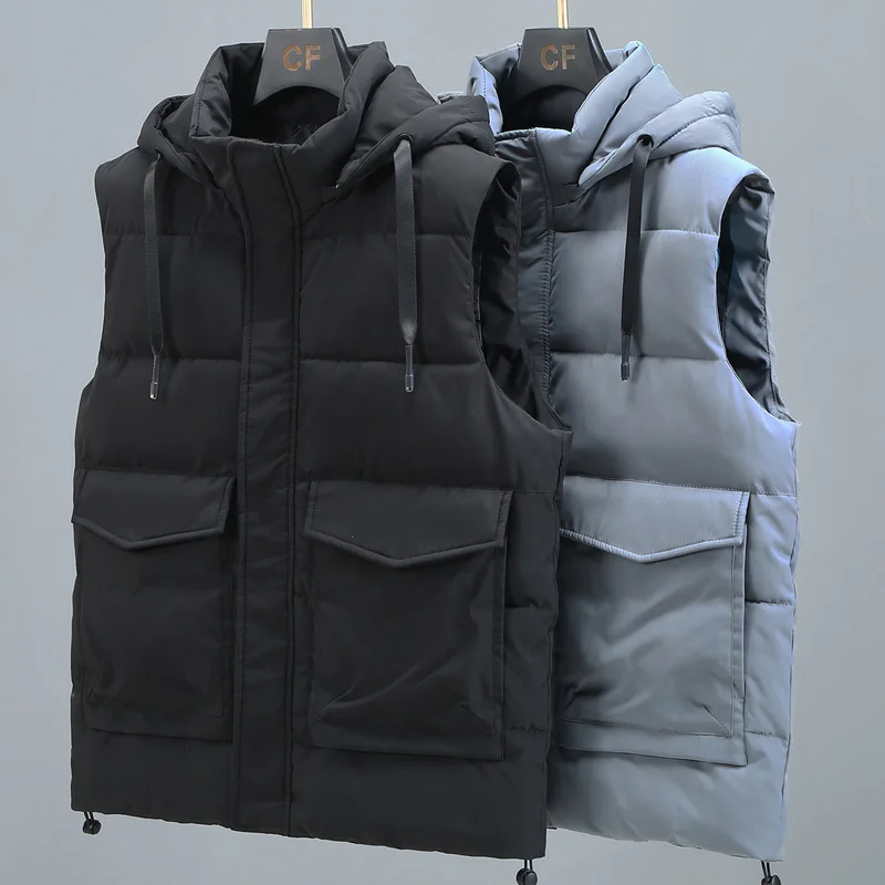 

Plus Size L-8XL Autumn Winter Vest Men 2023 New Cotton Sleeveless Jackets Hooded Casual Warm Thick Oversize Waistcoat Pockets