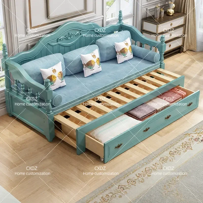 European solid wood sofa bed dual-purpose small apartment foldable multi-function 1.8 meters double living room 1.5 meters