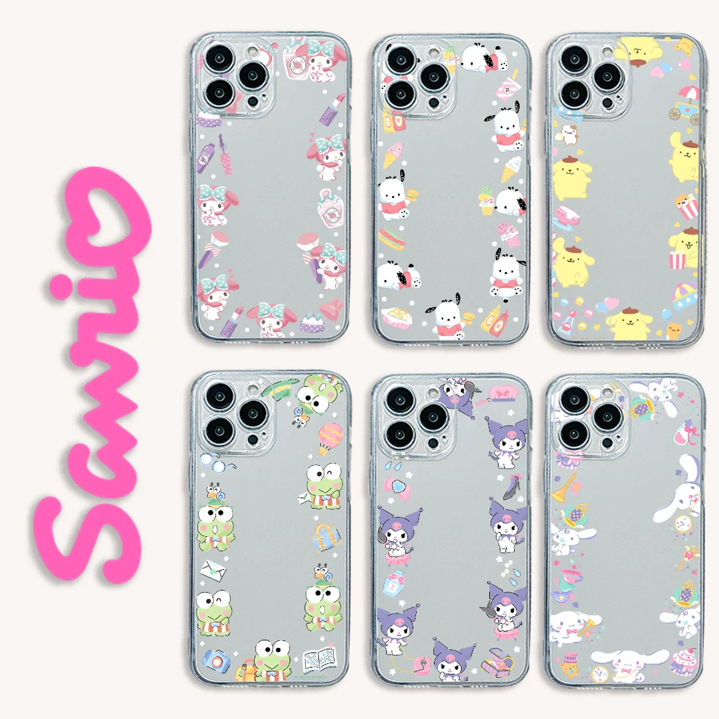 Cute Sanrio Kuromi Pochacco Phone Case For iPhone 15 14 13 12 11 Mini Pro Max X XR XSMax 6S 6 7 8 Plus SE20 Transparent Cover