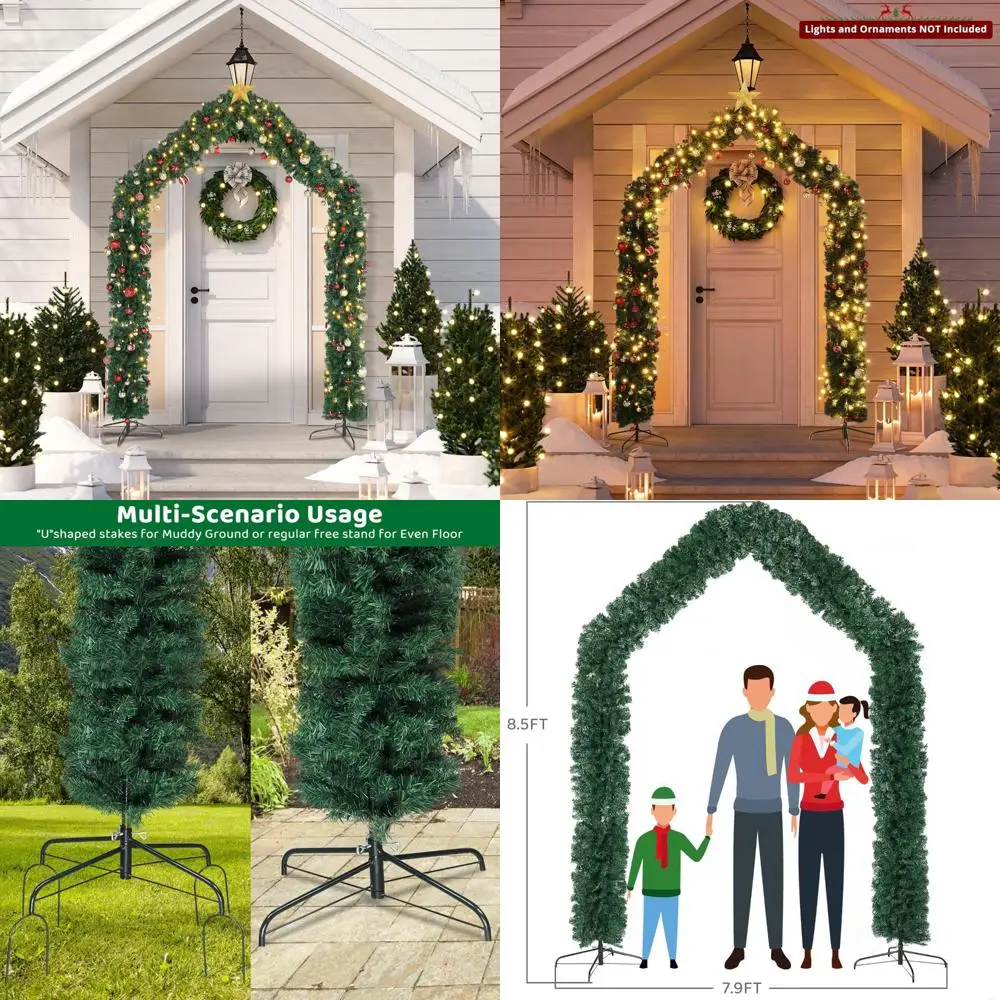 

8,5-футовая искусственная шарнирная рождественская елочная арка с подставкой для дома, вечеринки и уличных праздничных украшений