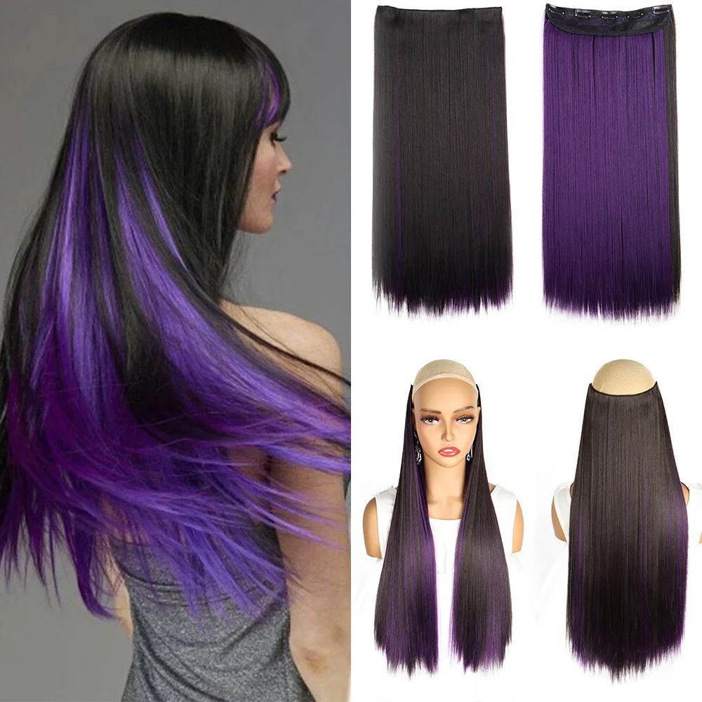 

Синтетические 60 см кусок 5 зажимов для мелирования волос, красочные длинные прямые волосы для наращивания волос для женщин