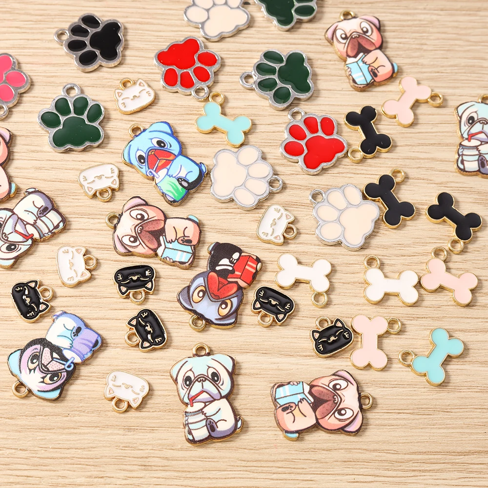 Tusember 10 Stück Mix Cartoon Welpen-, Hunde-, Katzenpfoten-Anhänger Tieranhänger für Halsketten, Ohrringe, DIY-Armbänder, Schmuckzubehör – Detail 2