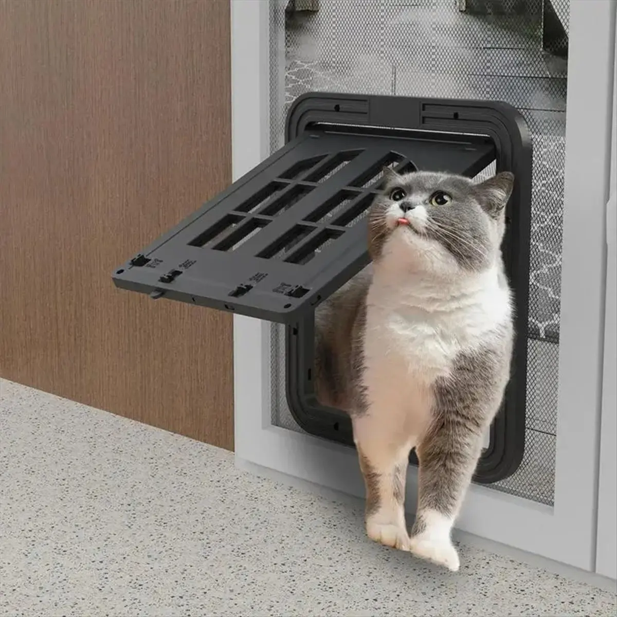 【abfs】ペット用ドア、内側にロックできるドアフラップ、猫用窓ドア、猫用ネット、スライド式ドア、窓用ネット、犬用ドア、ドア用インサート-a