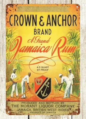 1930s JAMAICA Morant Liquor CROWN & ANCHOR RUM metal tin sign living room