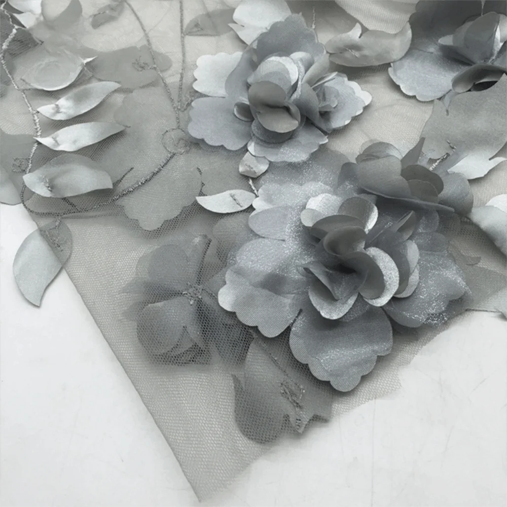 3D Flower Lace Fabric with Beads