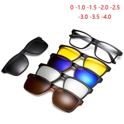 Retro 5+1 Polarized Myopia Clip Sunglasses Eyeglasses Frame For Men Women Five Magnet Set Mirror 0 -1 -1.5 -2 -2.5 -3 -3.5 -4.0