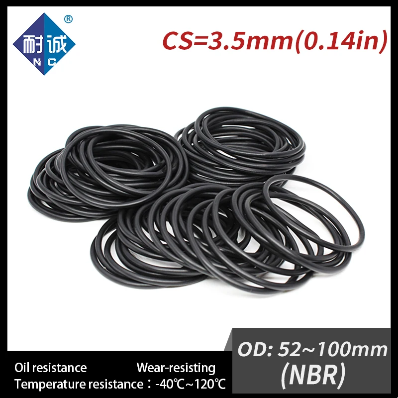 

10 PCS / Lot Nitrile Rubber Black O-ring NBR CS 3.5mm OD 52/55/56/57/58/60/65/70/75/80/85/90/95/100*3.5mm O Ring Gasket Oil