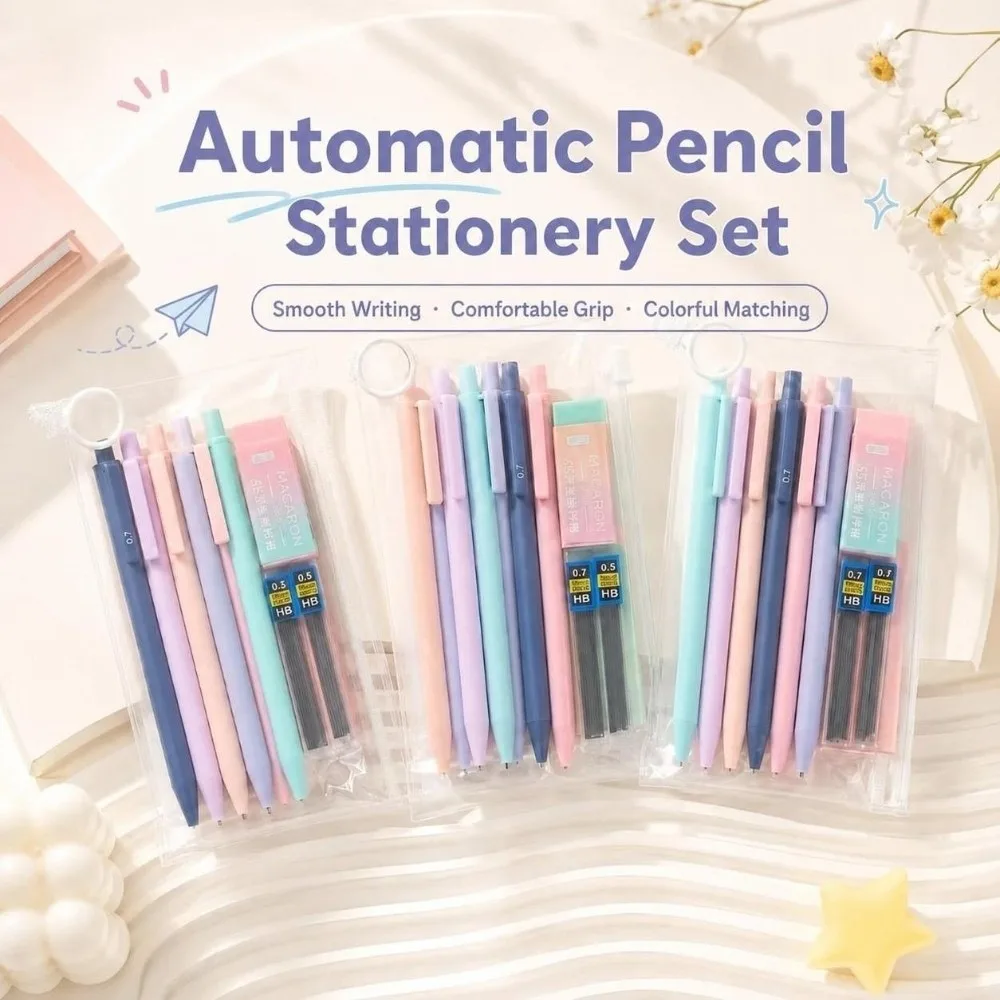 Macaron Color Mechanical Pencil Set 0.5/0.7mm with Lead Refills Eraser Automatic Pencils Propelling Pencil Kit Students