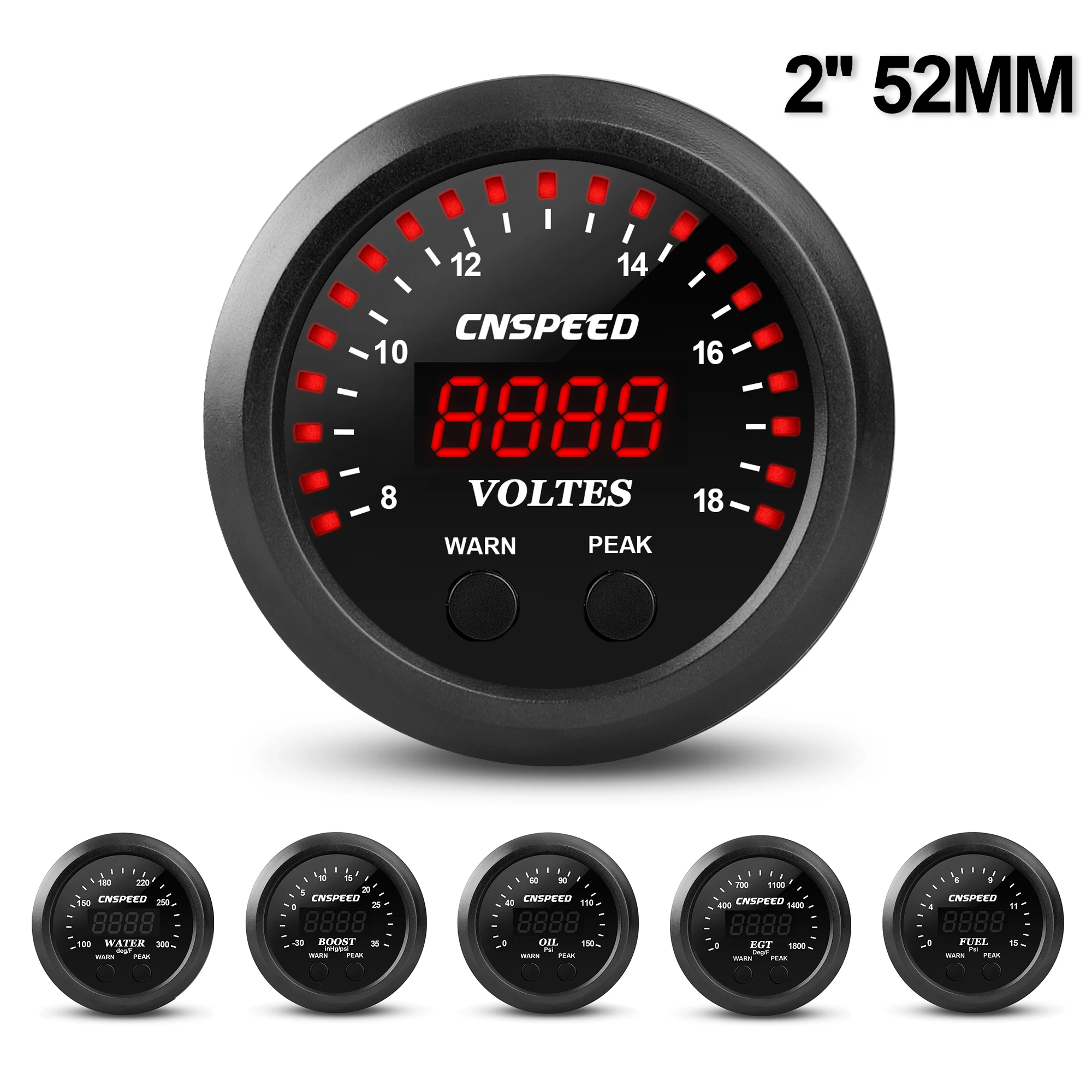 

2'' 52MM Car Digtal Exhaust Meter 15psi Fuel Pressure Gauge 100~300℉ Water Temperature Gauge bar Booster Gauge 18V Voltmeter