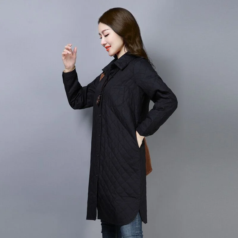 2023 Spring Autumn Women New Thin Padded Jacket Wild Medium Long Loose Cotton-padded Jacket Female Tooling Padded Coat Cardigan