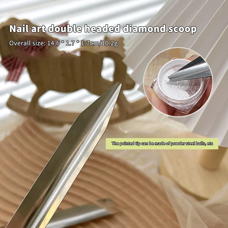 Cuchara para taladro de uñas, varilla agitadora de doble cabezal, joyería con purpurina para uñas, cuchara, pala, herramientas de taladro punteado para decoración de uñas de acero inoxidable