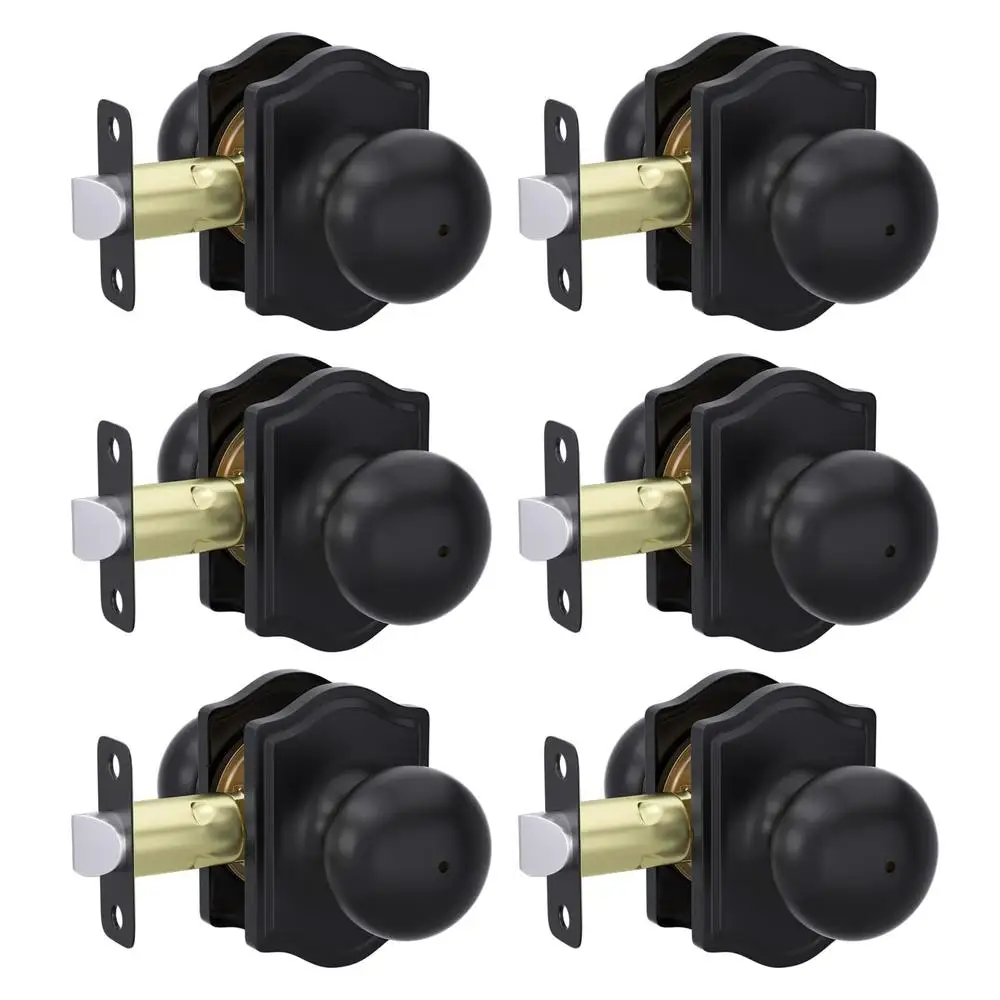 6 Pack Black Interior Door Knob Set Bedroom Bathroom Privacy Stainless Steel Classic Knob Handle 2.375