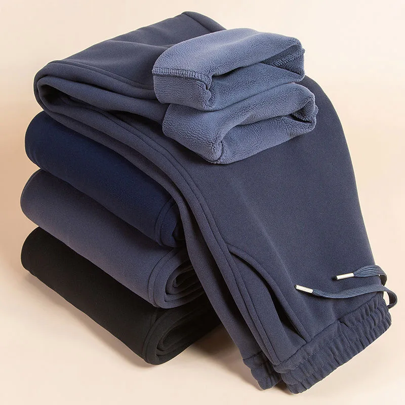 

Winter Solid Color Men's Thick Fleece Pants Thickend Men Warm Cotton Casual Sports Pants Sweatpants Bottoms Men Trousers